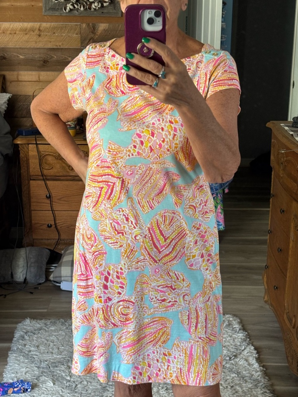 Lilly Pulitzer Pastel Seashell Print Dress - Turquoise, Pink & Yellow. Size L